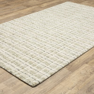 Thatcher THA02 Beige/Gold Handmade Striped Area Rug | Rugs Direct