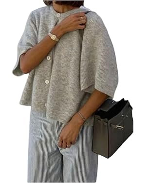 Floerns Women's Half Sleeve Cardigan Sweater Button Down Scoop Neck Knitted Outerwear | Amazon (US)