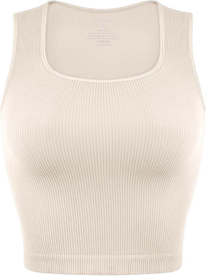 ODODOS Seamless Square Neck Tank for Women Ribbed Soft Sleeveless Longline Crop Tops | Amazon (US)