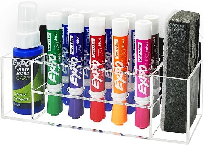 Acrylic Magnetic Dry Erase Marker Holder, 10 Slots Clear Magnetic Marker Holder, Whiteboard Marke... | Amazon (US)