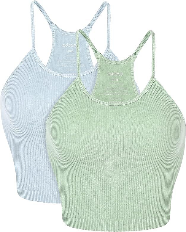 ODODOS Women's Crop 2-Pack Washed Seamless Rib-Knit Camisole Crop Tank Tops, Long Crop, Acid Wash... | Amazon (US)