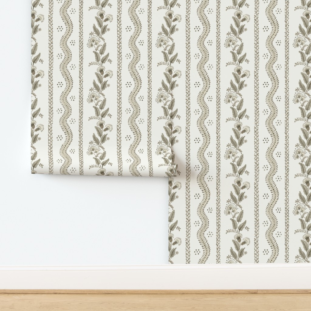 Tan Umbers on Cream Emma Stripe Wallpaper bydanika_herrick | Spoonflower