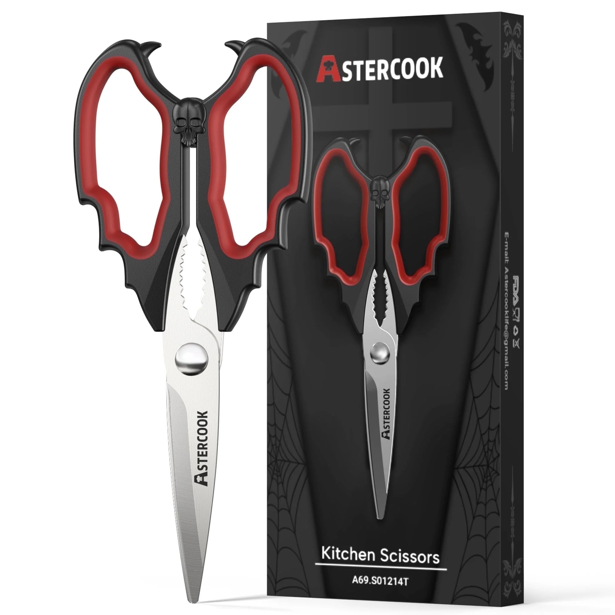 Astercook Halloween Kitchen Scissors, Gothic Skull Heavy Duty Shears for Cooking, Poultry, Herbs – Spooky Pumpkin Design, Dishwasher Safe, Perfect Gift for Halloween Party & Home Décor Black | Walmart (US)