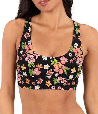 Hurley Hibiscus Dream Scoop Neck Keyhole Back Bralette Swim Top & Side Fixed Straps Moderate Hips... | Dillard's