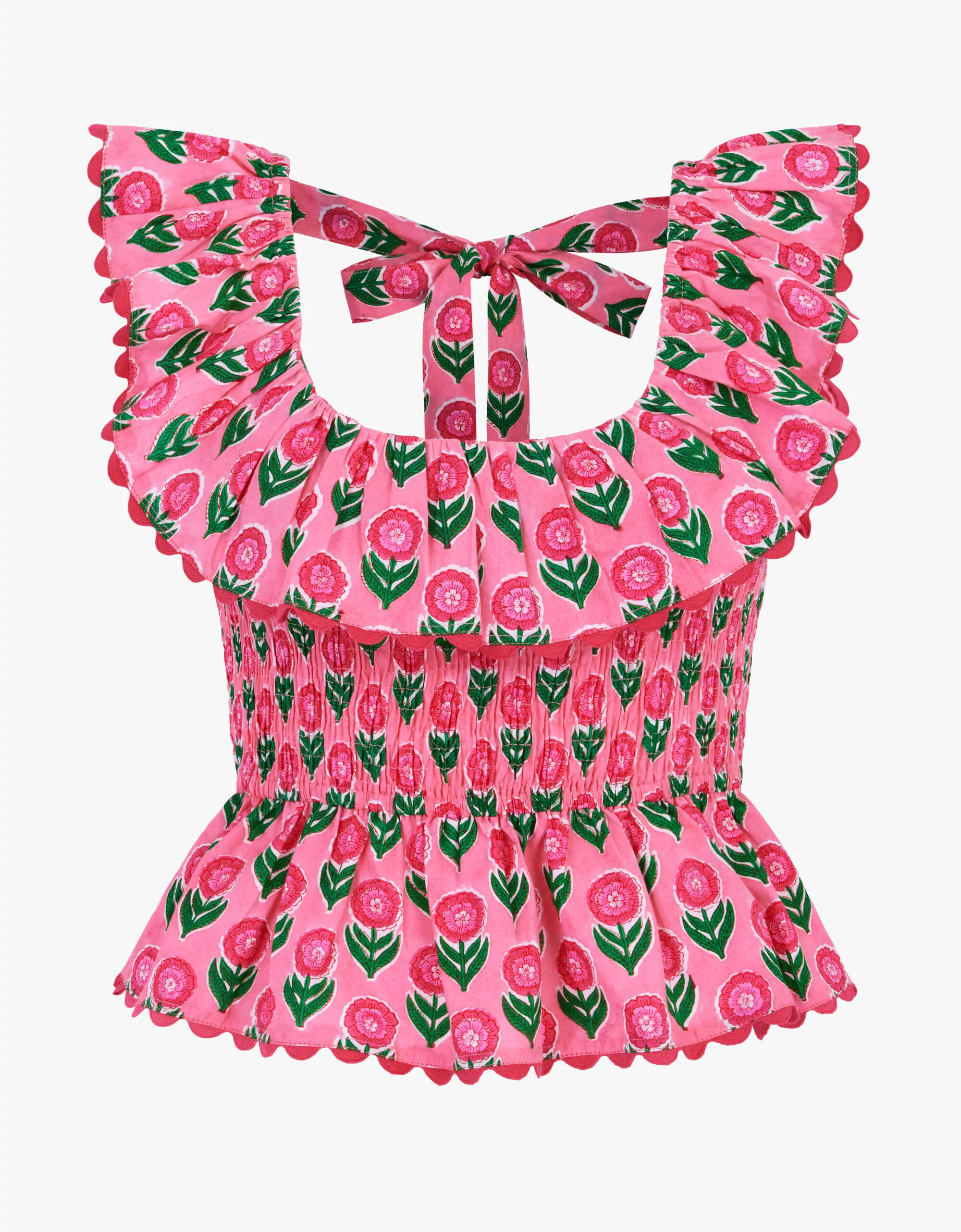 Susie Top | Pink & Green Floral Blouse | Screen Print Cotton | Pink City Prints UK