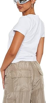 Women Summer Short Sleeve Crop Top Loose Fit Solid Color Crew Neck Going Out Baby Tee Shirt Tops ... | Amazon (US)