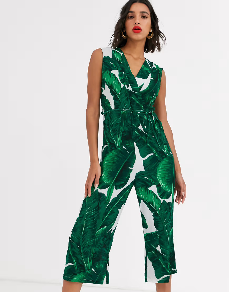 AX Paris tropical palm print jumpsuit-Green | ASOS (Global)