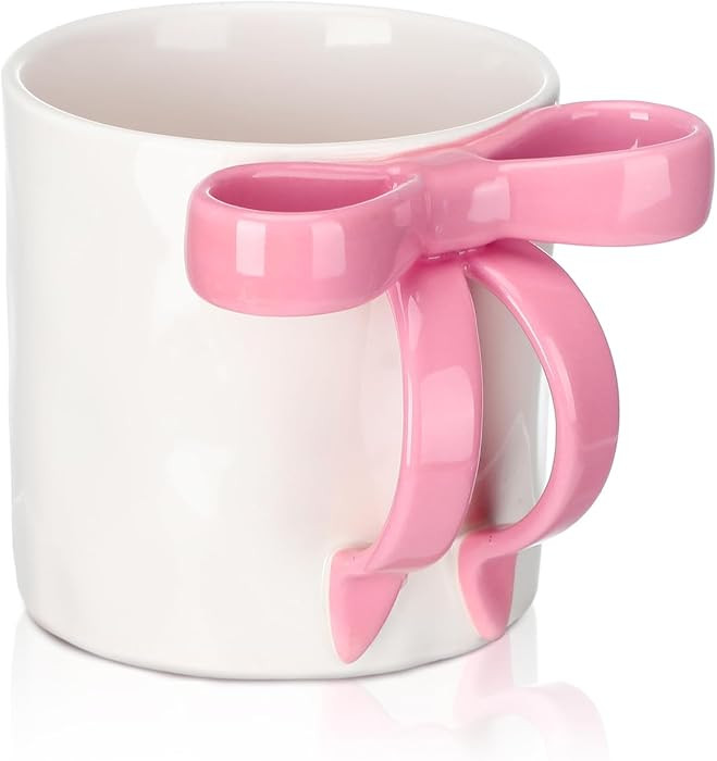 12oz Christmas Coquette Pink Bow Ceramic Coffee Mug for Valentine's Day Pink Mug with Bow Handle ... | Amazon (US)