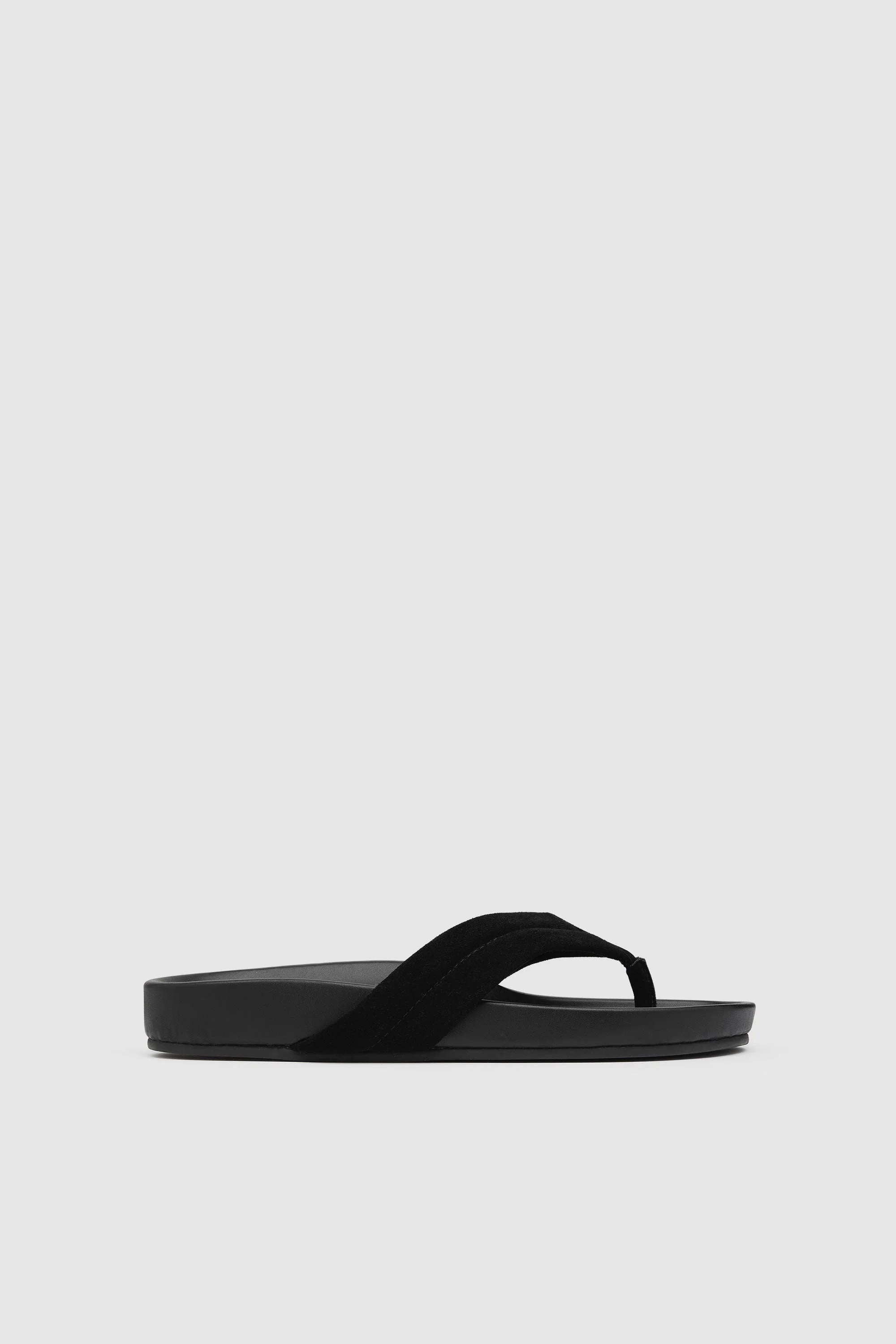 Suede Stitch Detail Thong Slide - Black | St. Agni (US, UK, EU)