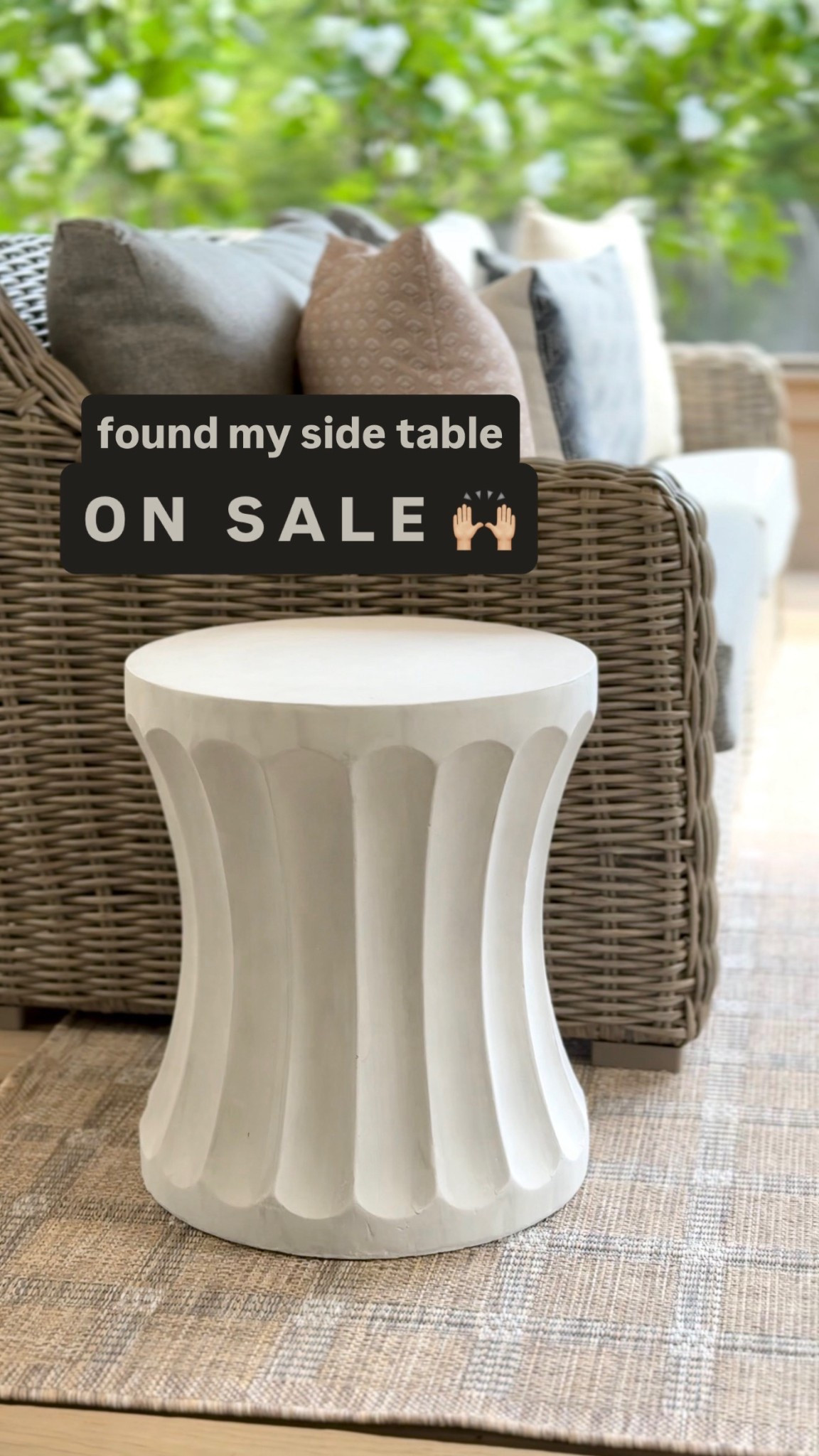 My side table is finally on sale 🙌
Such a good designer look for less—linking it here 🤍
Wayfair | Wayfair finds | outdoor furniture | outdoor side table | McGee & co look for less | outdoor rug 

#LTKHome #LTKSaleAlert #LTKSeasonal