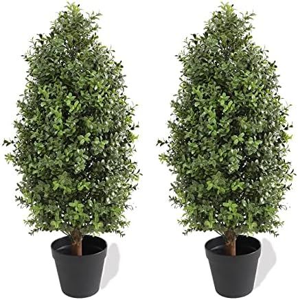 Amazon.com - momoplant 2.5FT-30Inch Artificial Plants Tree Shaped Boxwood Topiary Cone Topiaries ... | Amazon (US)