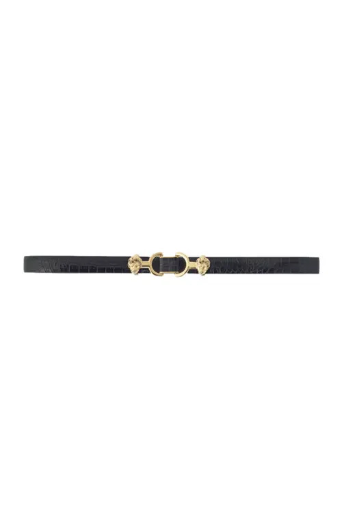 maje Thin leather belt with lion bit in Black at Nordstrom, Size Medium | Nordstrom