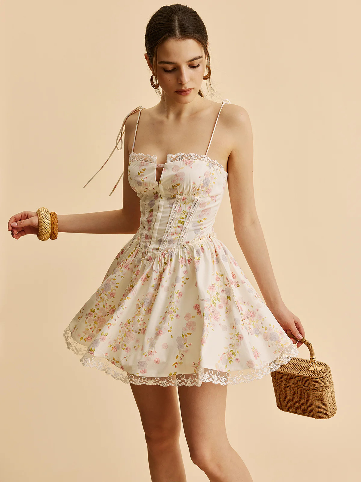 Bow Strap Floral Corset Dress | Commense