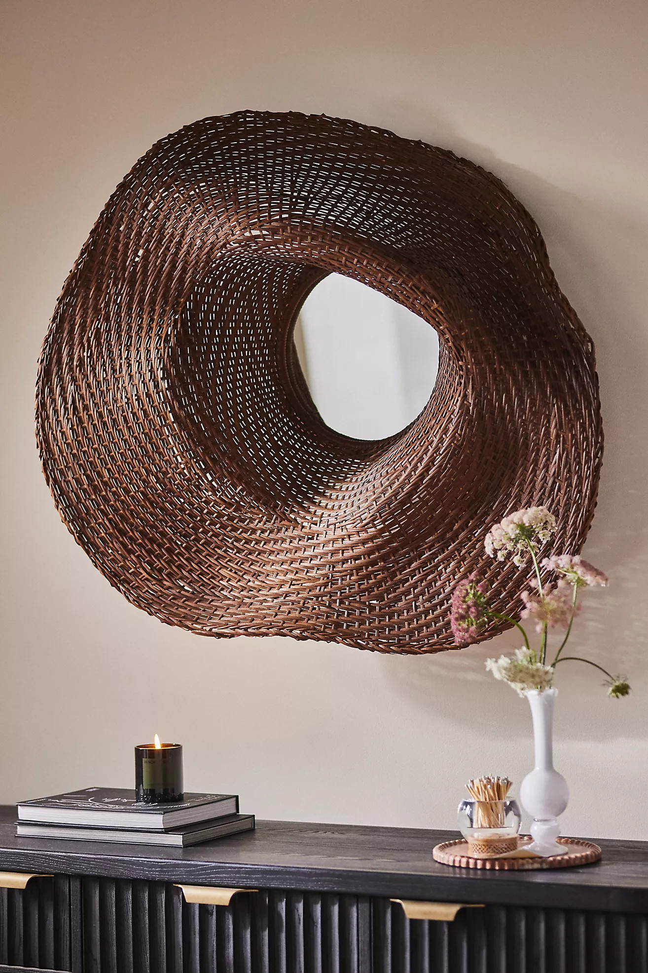 Undulating Woven Rattan Round Mirror | Anthropologie (US)