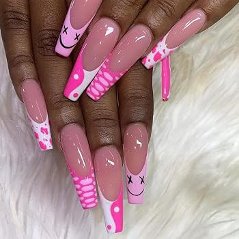 YOSOMK Press on Nails Long Pink Cute Fake Nails with Designs Glossy False Nails for Women Girls S... | Amazon (US)