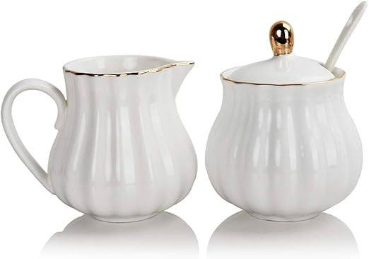 SWEEJAR Royal Ceramic Sugar and Creamer Set, 3 Piece Set with Cream Pitcher, Sugar Bowl, Sugar Se... | Amazon (US)