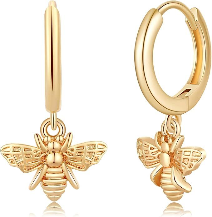 Gold Huggie Hoop Earrings, S925 Sterling Silver Post Dangle Hoop Earrings Hypoallergenic 14K Gold... | Amazon (US)