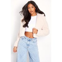 Tall Cream Teddy Fur Button Cropped Coat | PrettyLittleThing US