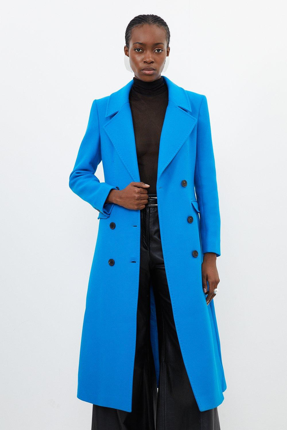 Italian Manteco Wool Double Breasted Longline Coat | Karen Millen US