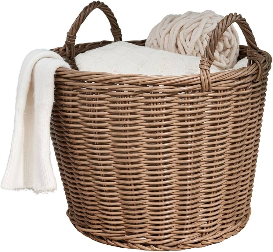 Joseph Round Cone Woven Resin Wicker Basket with Handles - 16" x 16" x 14.5" - Chocolate Brown - ... | Amazon (US)