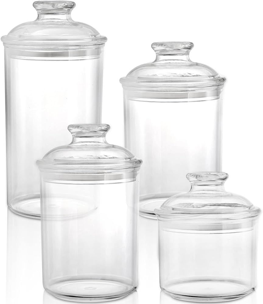 DEAYOU 4 Pack Clear Plastic Apothecary Jars, Plastic Storage Jar Canister with Airtight Lid, Cott... | Amazon (US)