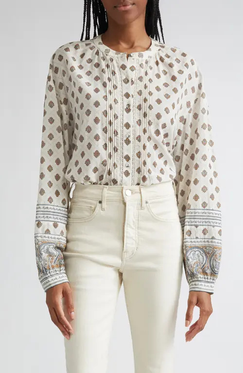 Veronica Beard Lollie Mixed Print Cotton Blend Button-Up Shirt in Dove Multi at Nordstrom, Size X-Large | Nordstrom
