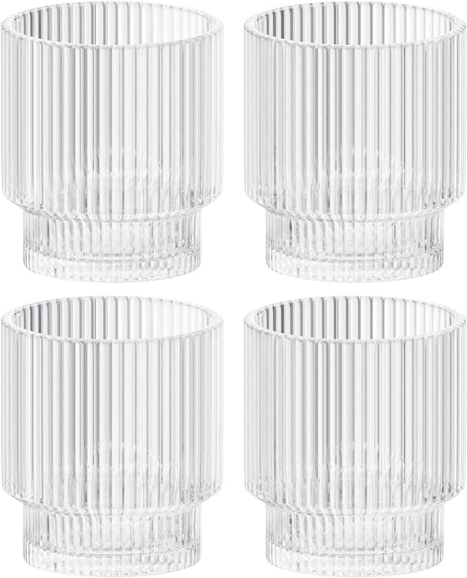 American Atelier Vintage Art Deco Fluted Drinking Glasses | Ribbed Glassware for Cocktail, Gin, W... | Amazon (US)