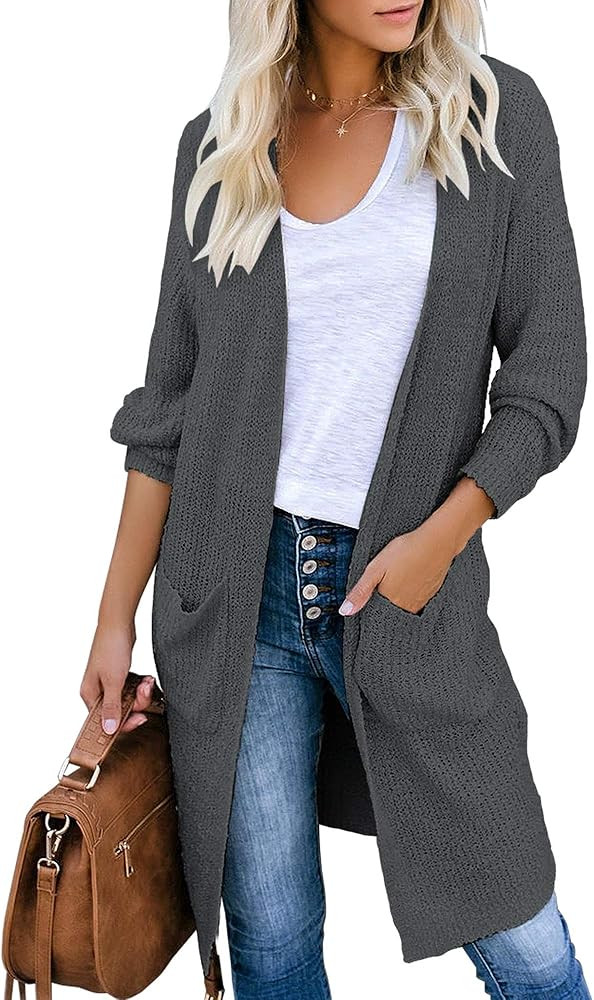 ACKKIA Women's Long Sleeve Open Front Cardigan Knit Sweater Coat with Pockets | Amazon (US)