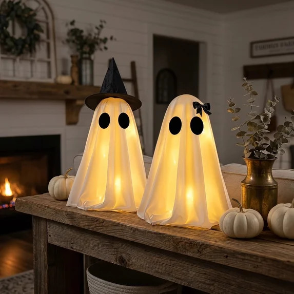 Light Up Ghost Halloween Decor, Set of 2 Spooky Ghost Figurines for Indoor Home Mantel Shelf Tabl... | Walmart (US)