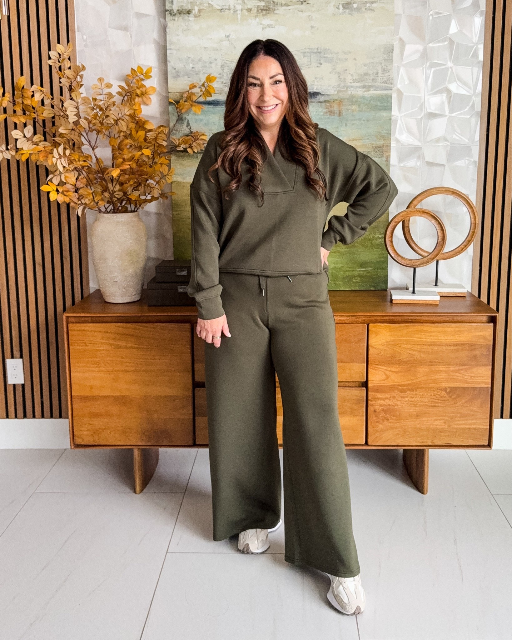 Spanx AirEssentials V-neck top and wide-leg pants — the feather-light, buttery soft, 4-way stretch set I want to live in this fall. Elevated enough for errands and dinner, comfy enough for the couch, in the perfect neutral. Use code LTK20 for 20% off through 9/26.

Sizing:
• V-neck top: L
• Wide-leg pants: XL Petite (size up if you're in-between)

#LTKOver40 #LTKfindsunder100 #LTKActive

#LTKMidsize #LTKSaleAlert #LTKSeasonal