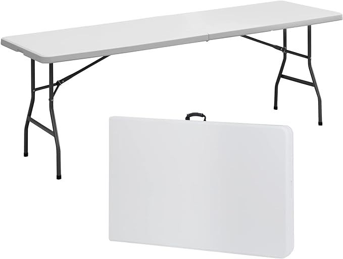 SUPER DEAL 8FT Folding Picnic Table for Outdoor, Portable Fold-in-Half Plastic Dining Picnic Part... | Amazon (US)
