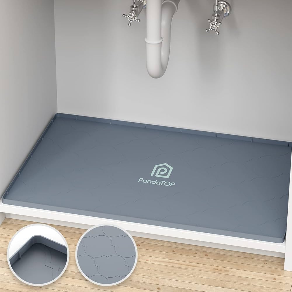 Under Sink Mat, 28" x 22" Silicone Kitchen Cabinet Tray, Waterproof & Flexible Under Sink Liner f... | Amazon (US)