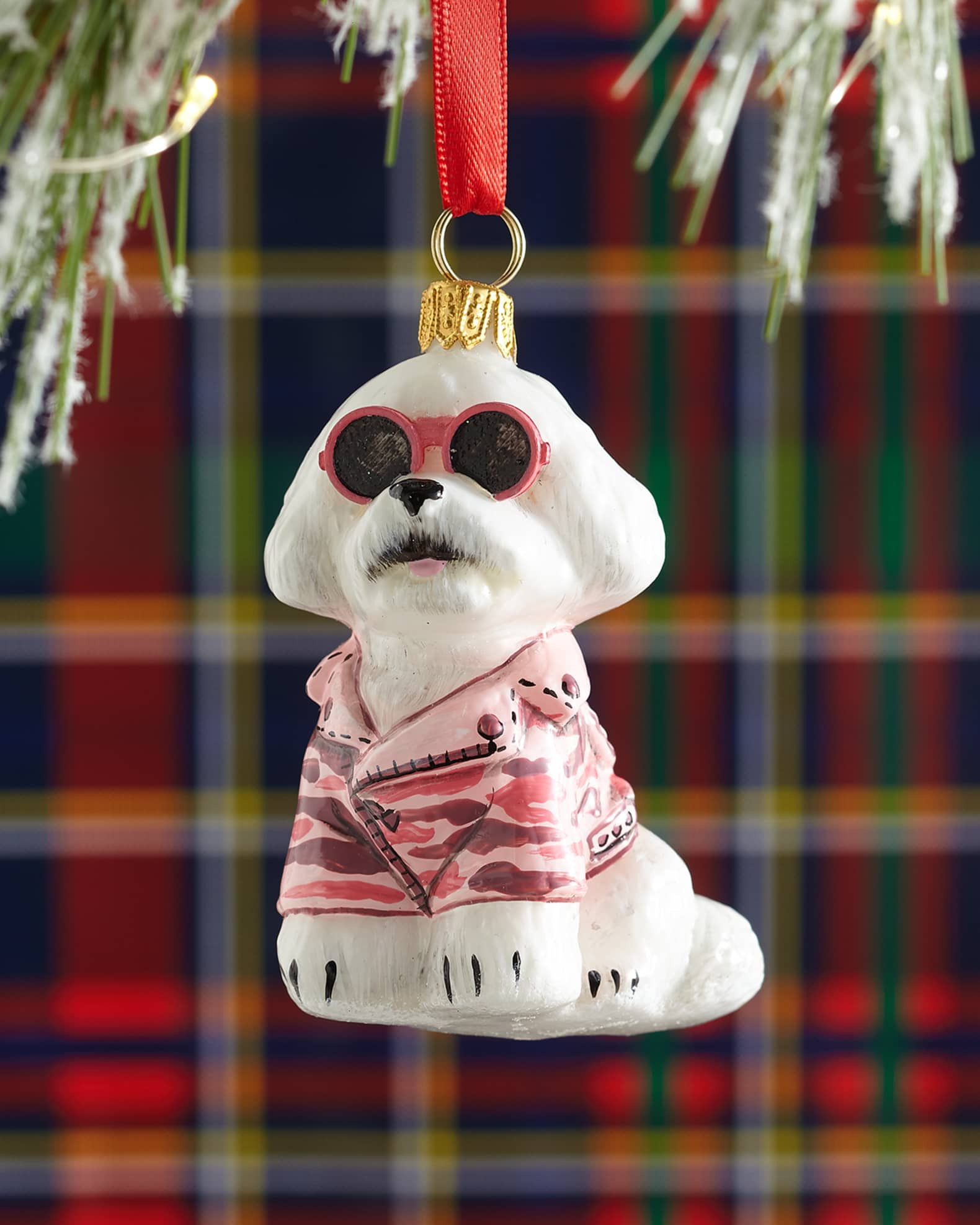 Bichon Frise with Pink Camo Coat Ornament | Neiman Marcus