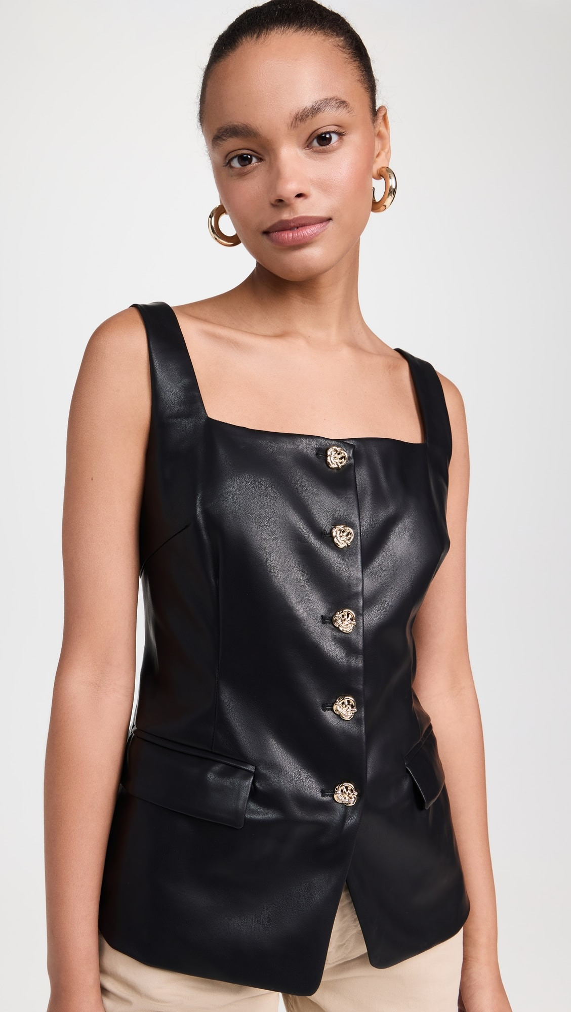 Agatha Leather Gold Button Vest | Shopbop
