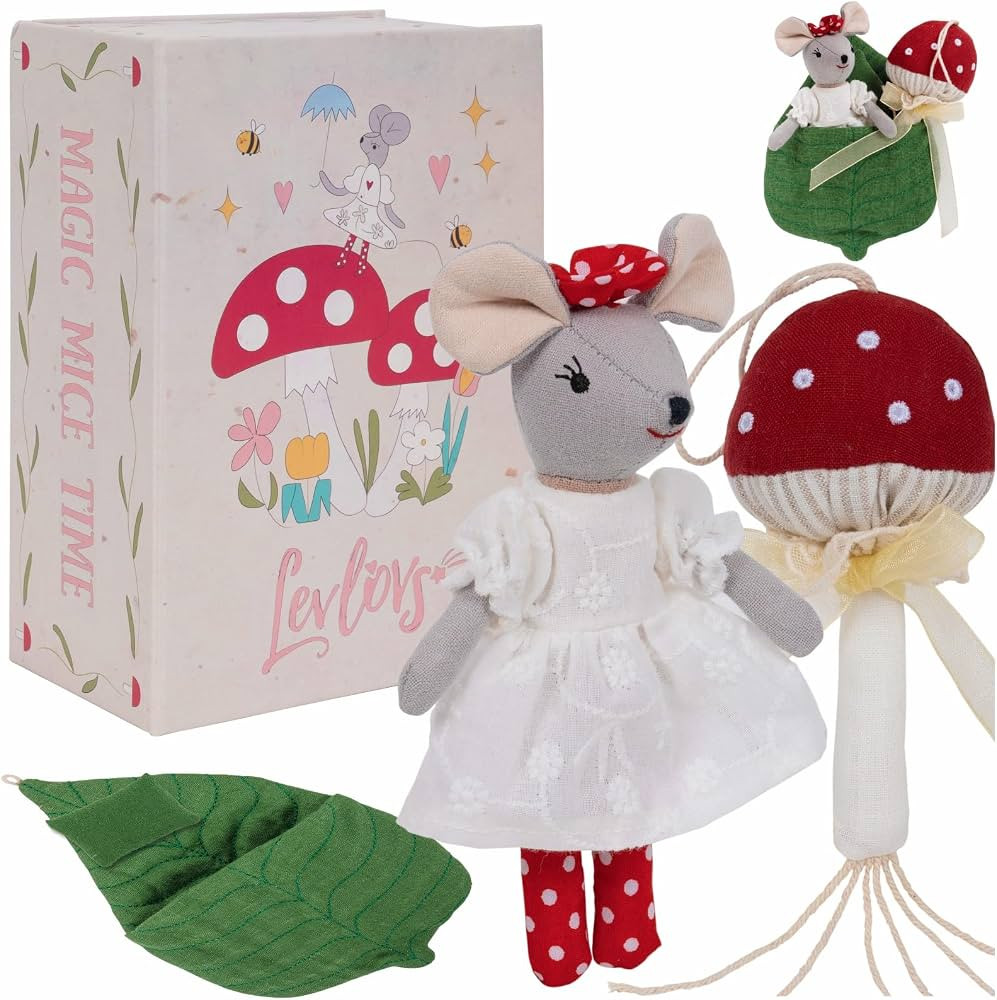 LEVLOVS Mouse and The Mushroom in a Leaf Bed Mouse Doll Christmas Mouse in a Box Sister Mouse in ... | Amazon (US)