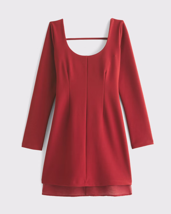 Long-Sleeve Sheer Hem Mini Dress | Abercrombie & Fitch (US)