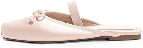 Coutgo Womens Ballet Flats Mules Bow Square Toe Slip On Slides Work Office Party Dress Shoes | Amazon (US)