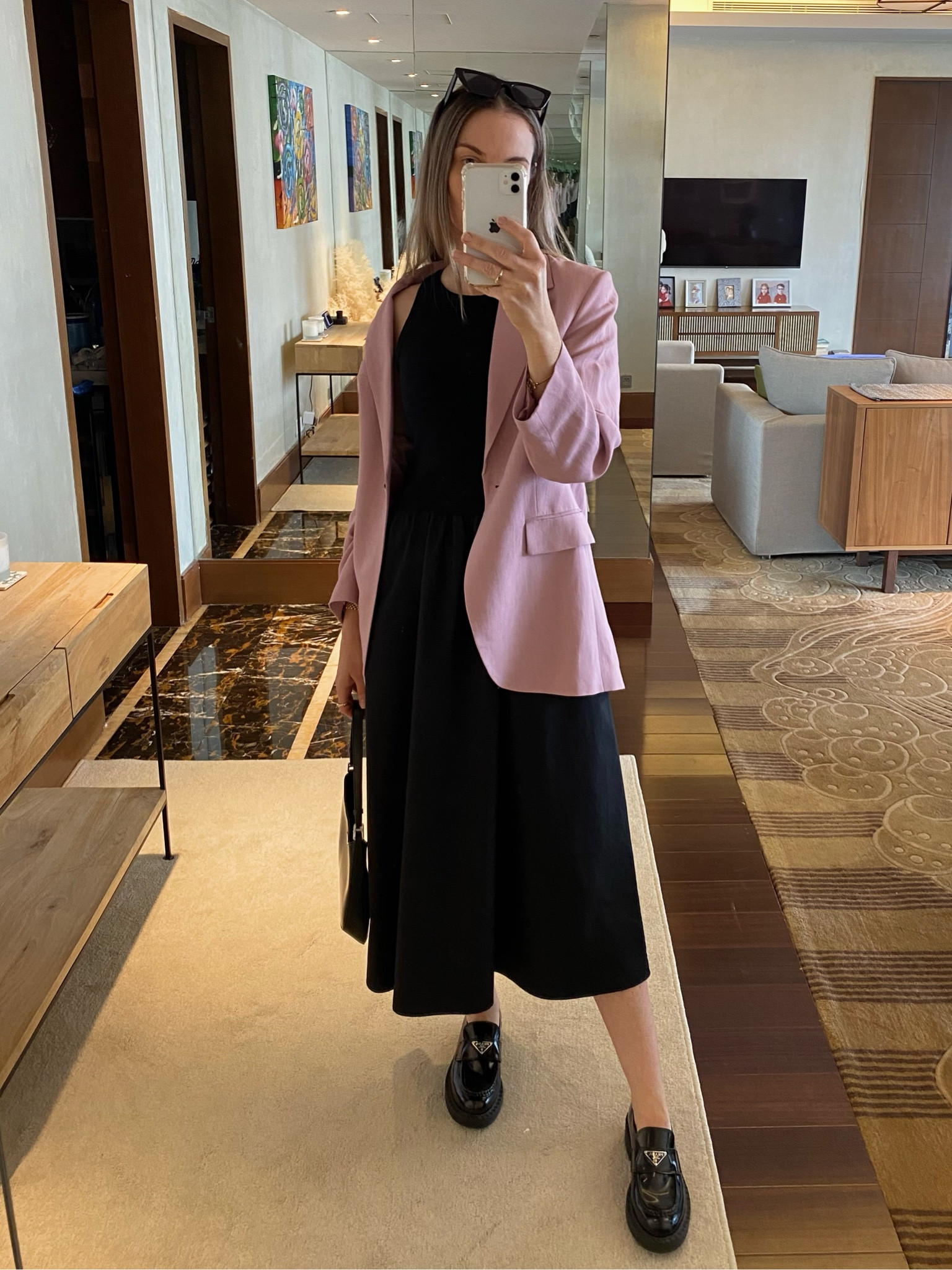 Pink blazer, black dress outfit 

#LTKeurope #LTKworkwear #LTKover40