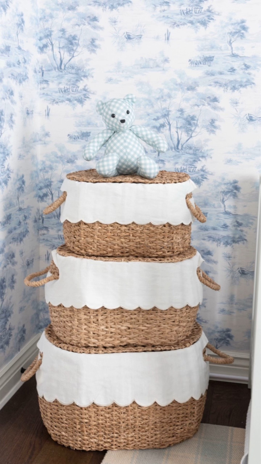 Nursery storage! These baskets are so pretty! 

#scallopedbaskets #organization #storage 

#LTKFamily #LTKHome