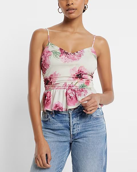 Floral Print V-Neck Peplum Cami | Express