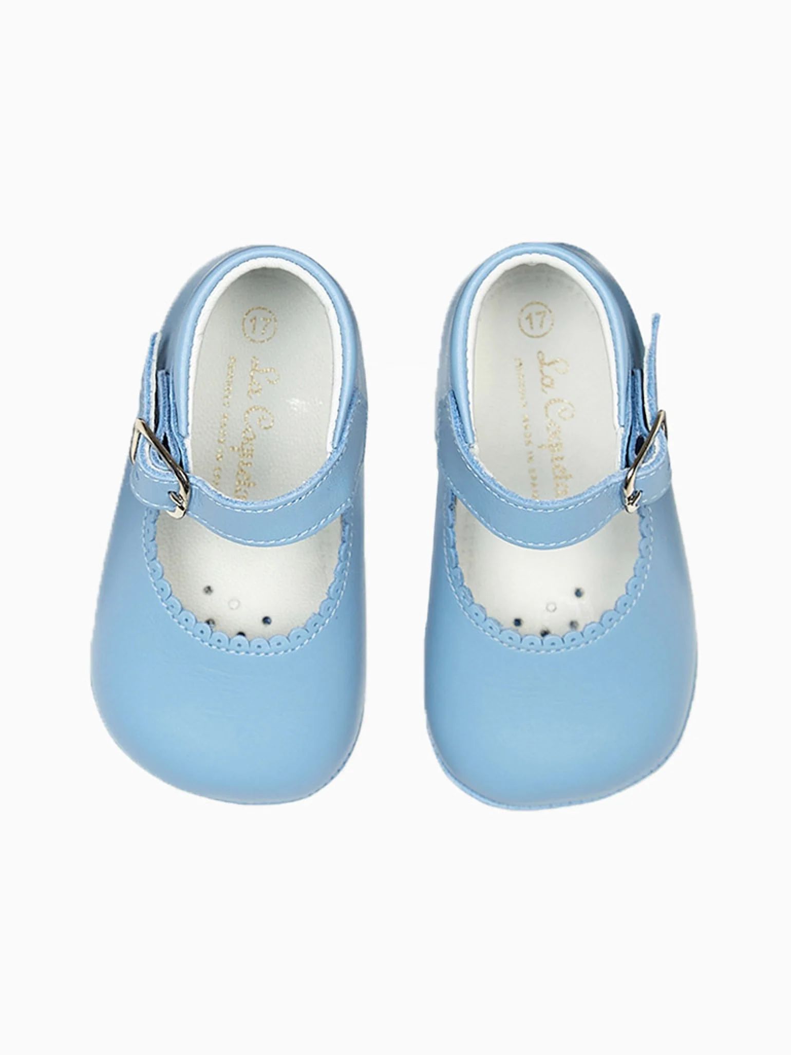 Dusty Blue Leather Baby Mary Jane Shoes | La Coqueta (US)