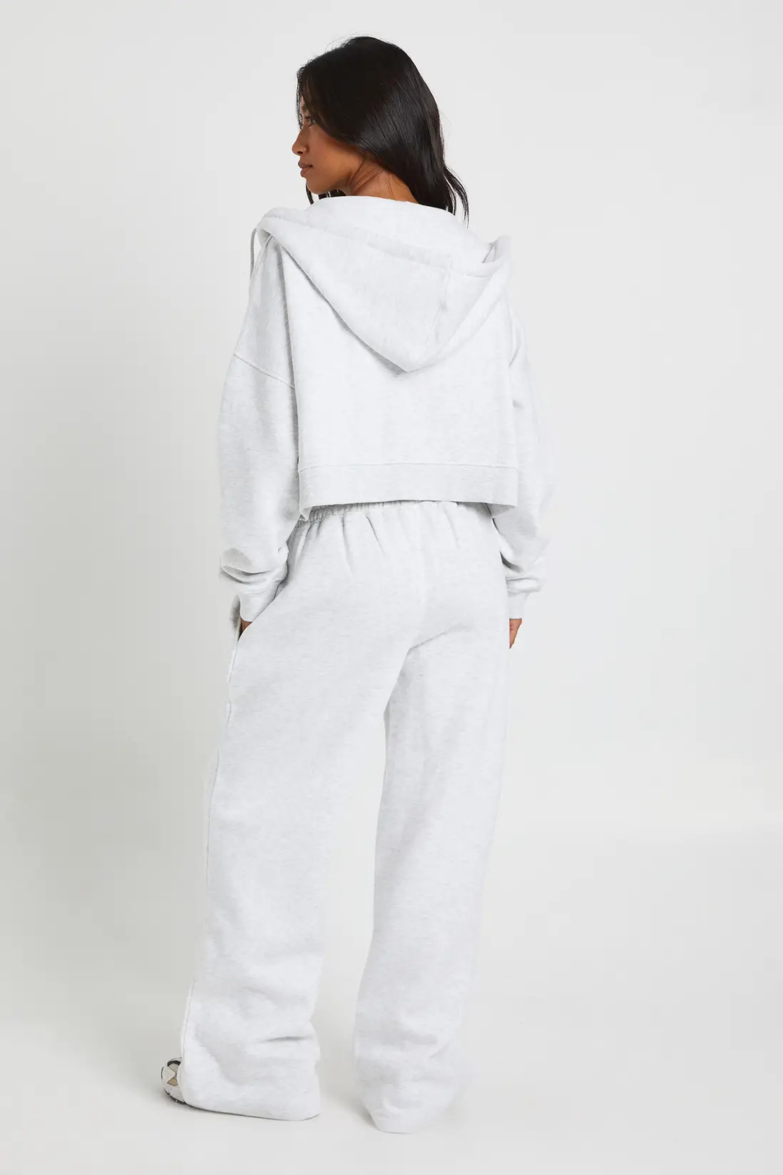 Ash Grey Petite Deep Hem Crop Top 3 Piece Hooded Tracksuit | Boohoo | Boohoo.com (UK & IE)