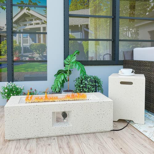 HOMPUS Outdoor Propane Fire Pit 50,000 BTU 42-inch x 17-inch Rectangle Concrete Gas Fire Table Outside Smokeless Firepit Furniture with Tank Cover,Lava Rocks and Rain Cover for Garden,Deck,Backyard | Amazon (US)
