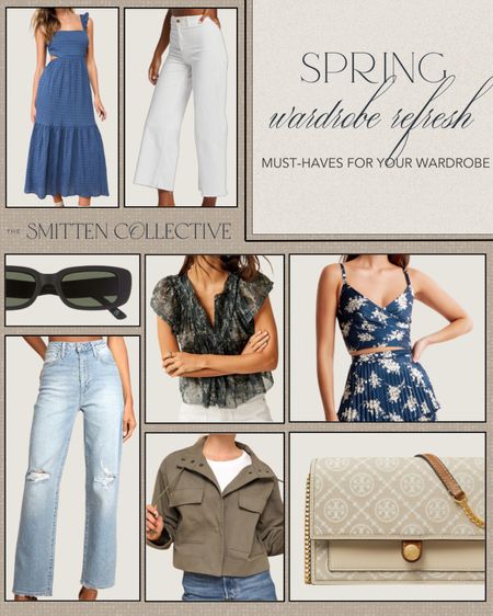 Spring wardrobe must haves include jeans, jacket, purse, matching skirt set, blouse, sunglasses, dress, and white pants.

Spring clothes, spring outfit, spring top, spring pants, spring dress

#LTKSeasonal #LTKfindsunder50 #LTKstyletip