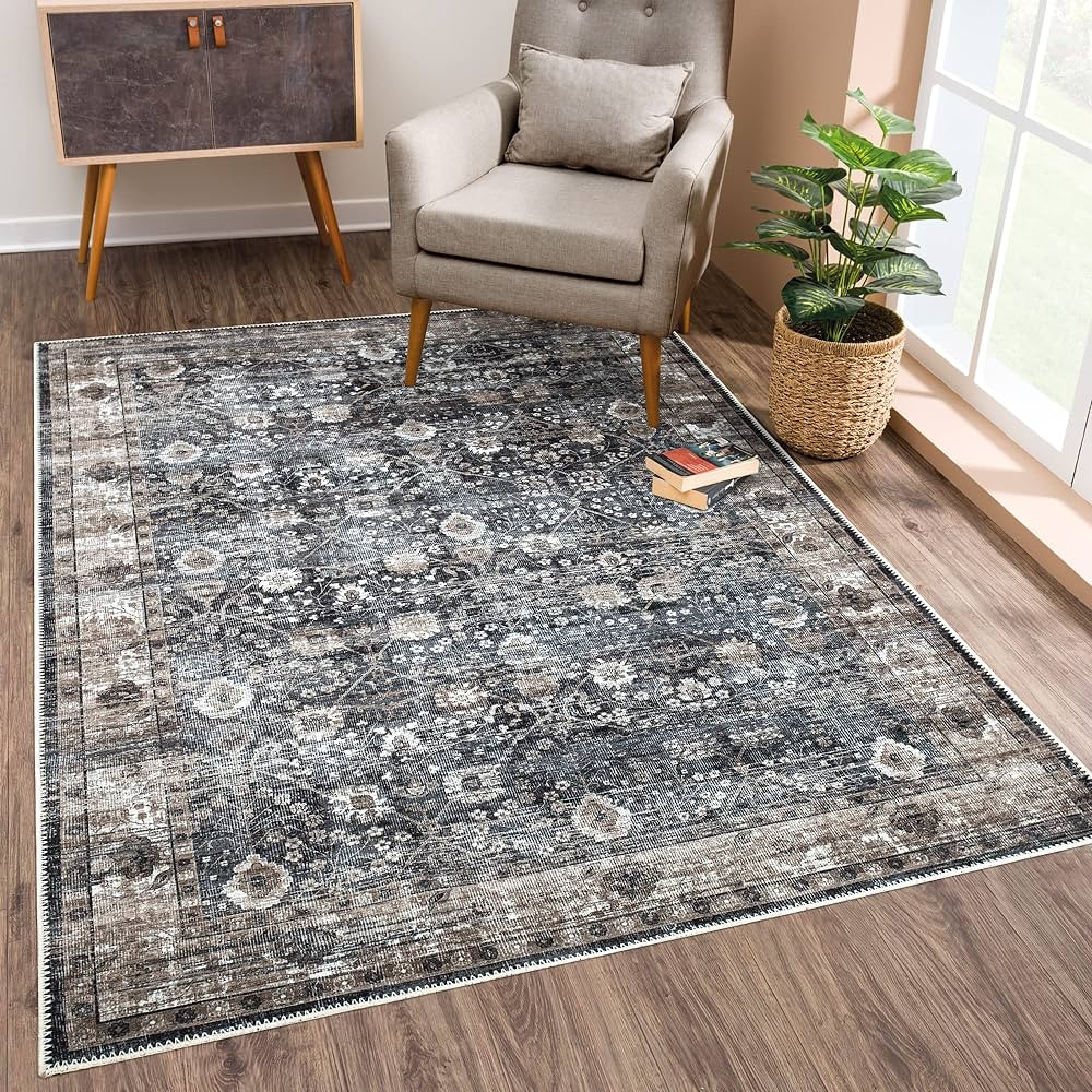 Bloom Rugs Washable Non-Slip 8' x 10' Rug - Black/Brown Traditional Area Rug for Living Room, Bed... | Amazon (US)