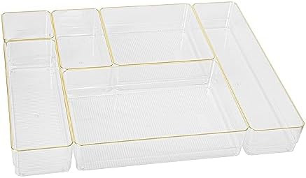 Martha Stewart Kerry Stackable Desk Drawer Organizers, Clear/Gold, 6-Pack | Amazon (US)