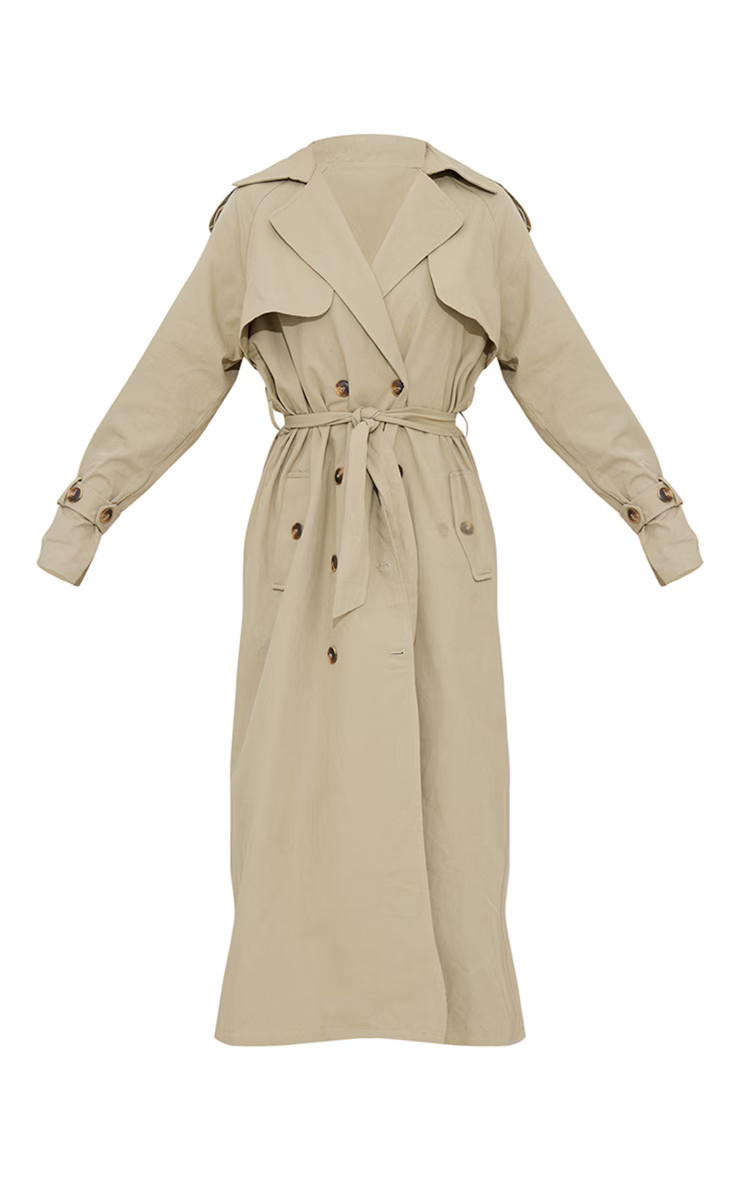 Khaki Panel Detail Belted Trench Coat | PrettyLittleThing UK