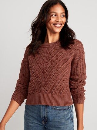 Cropped Chevron Open-Knit Sweater for Women | Old Navy (US)