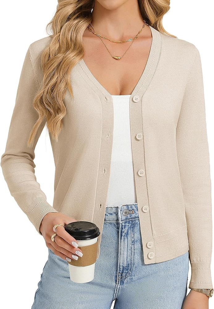 GRACE KARIN Womens Lightweight Cardigan Sweaters Trendy Button Up V-Neck Knit Cardigans Shrug Spr... | Amazon (US)