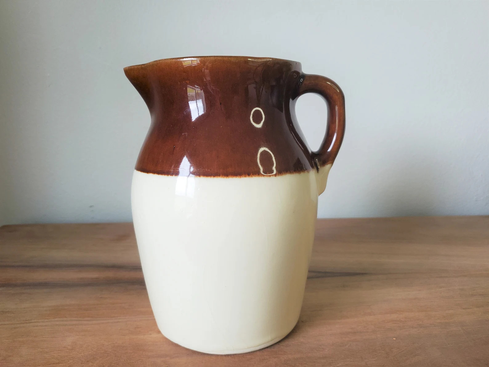 Vintage Brown and Tan Stoneware Pitcher - Etsy | Etsy (US)